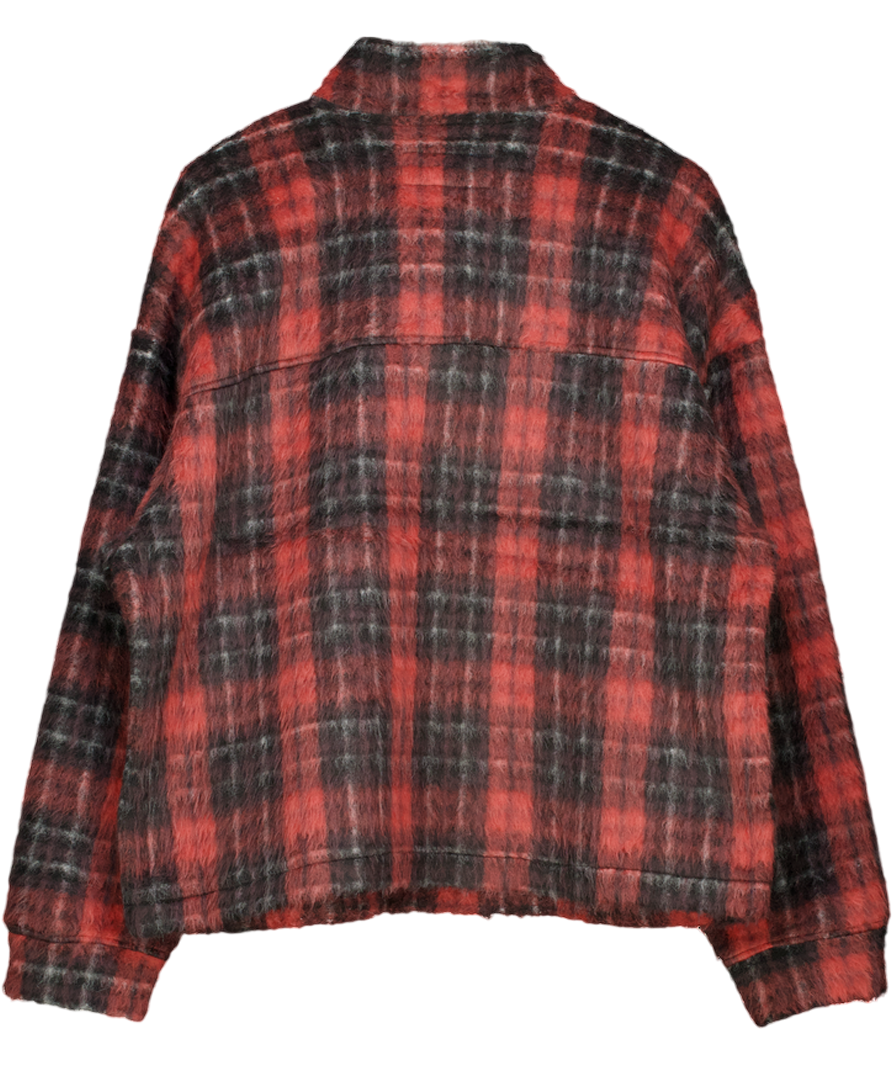River Island Red Check Oversized Zip Fleece Sweatshirt UK L