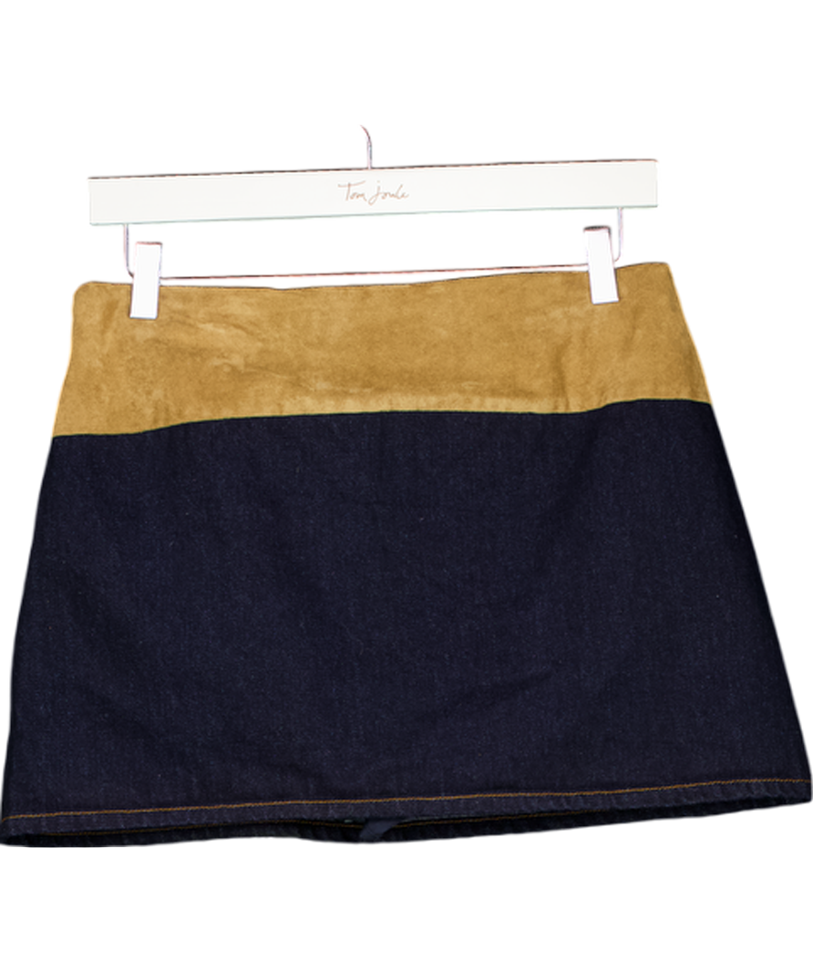 MESHKI Miranda Faux Suede Belted Denim Mini Skirt - Indigo Blue UK S