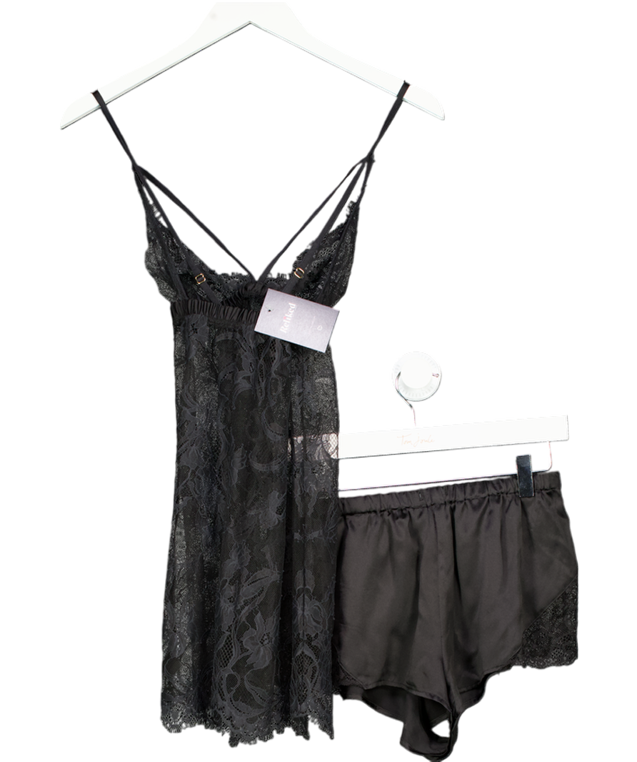 boux avenue Black Sheer Lace And Satin Cami (uk8) And Shorts Set UK 10