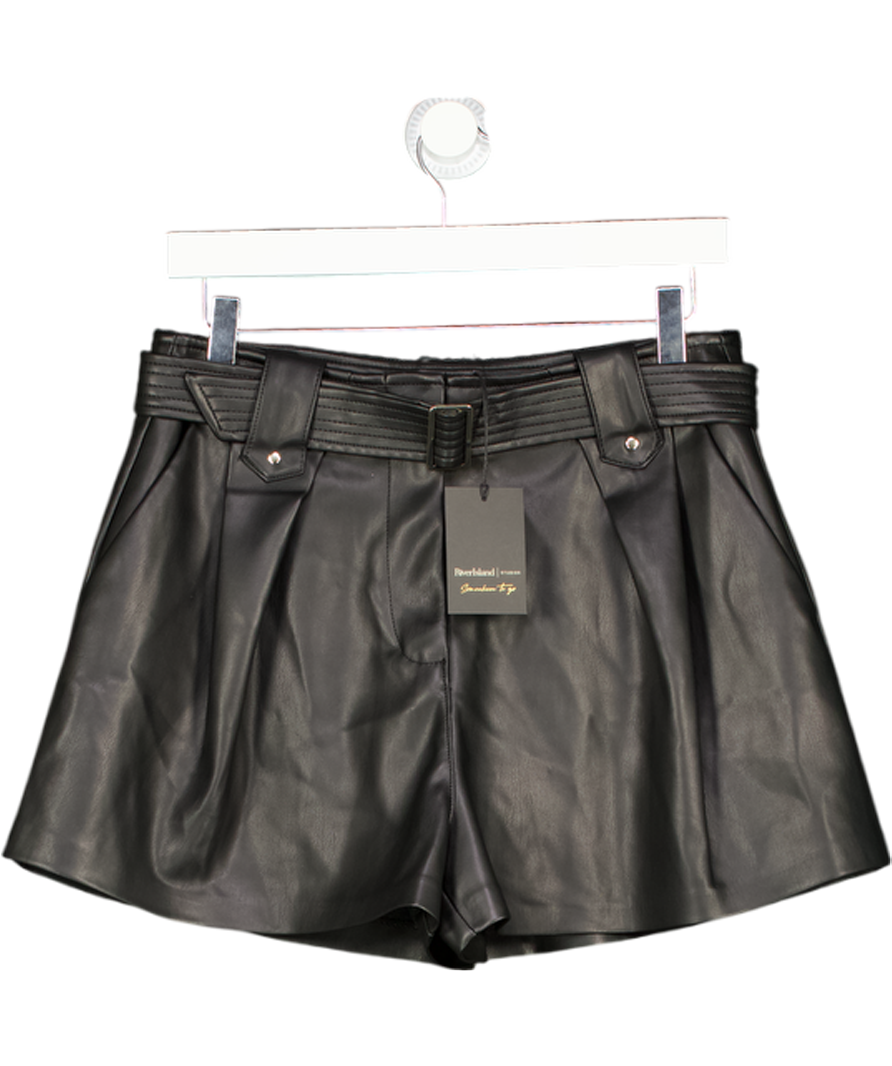 River Island Black Faux Leather Belted Short UK 10