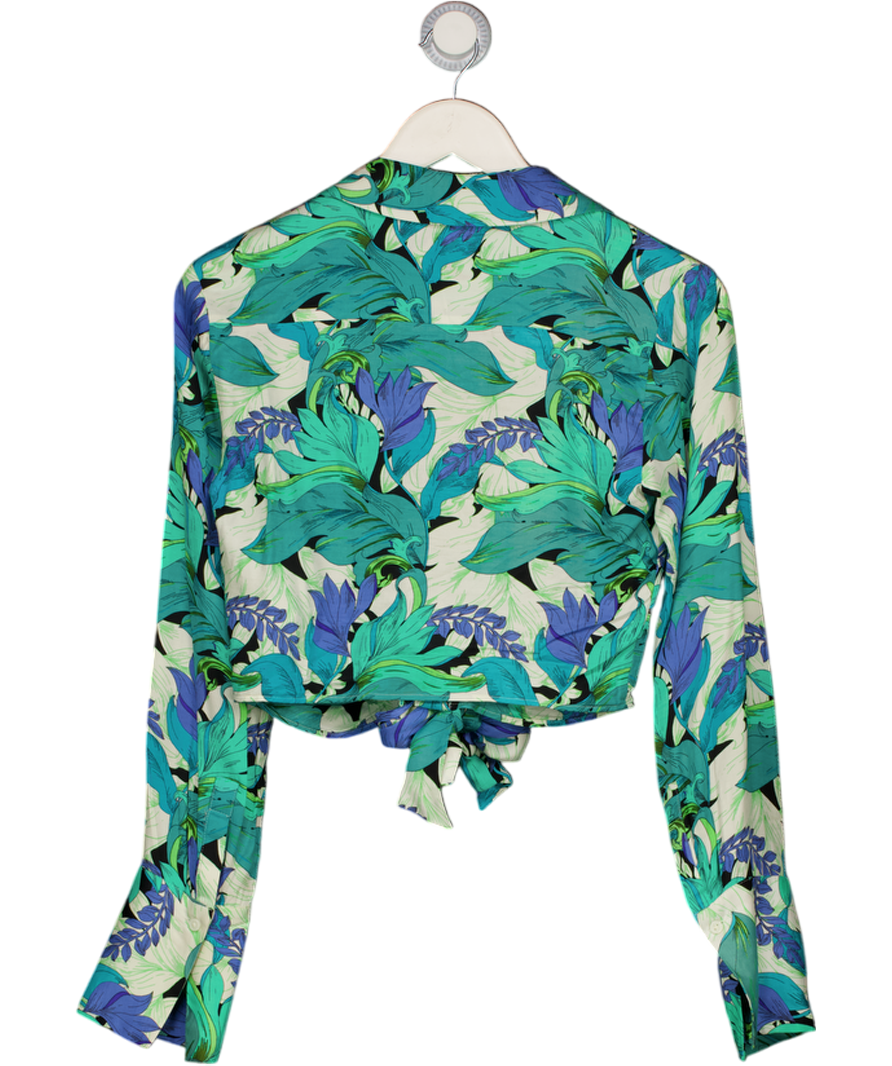 REISS Green Dana Floral Print Tie Front Cropped Blouse UK 6