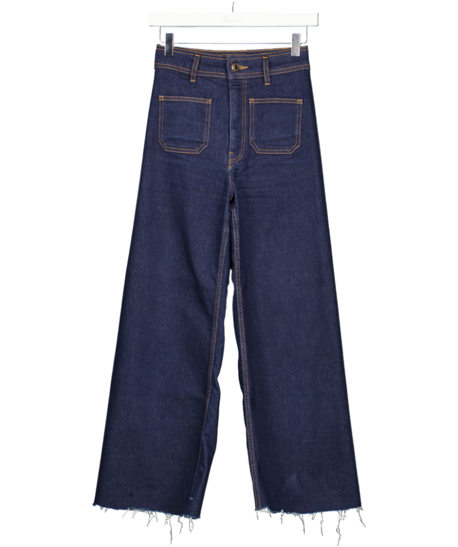 ZARA Dark Blue The Patch Pockets Marine Straight Jeans UK 4