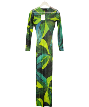 LOUISA BALLOU Multicoloured Sheer All-over Graphic-print Dress UK S