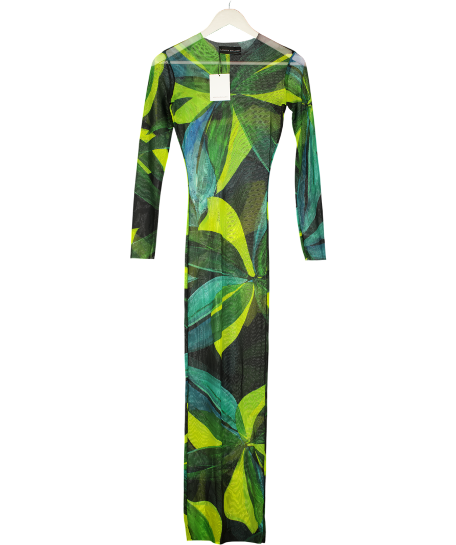 LOUISA BALLOU Multicoloured Sheer All-over Graphic-print Dress UK S