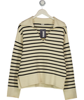 ARKET Cream / Black Striped Cotton Collared Jumper UK S