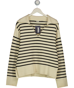ARKET Cream / Black Striped Cotton Collared Jumper UK S