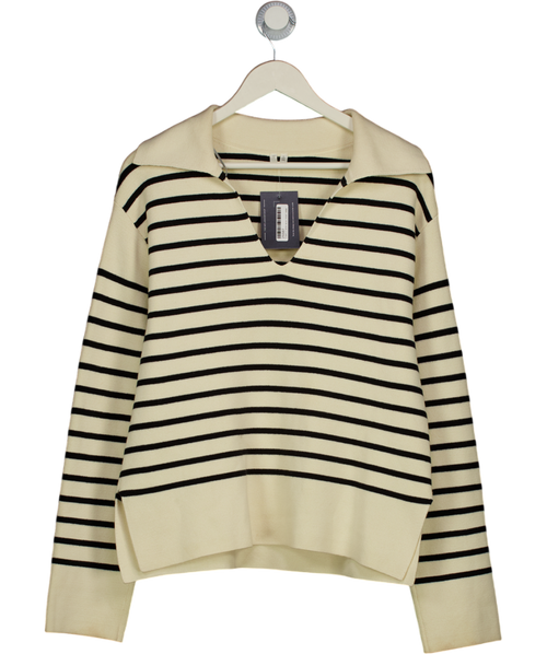 ARKET Cream / Black Striped Cotton Collared Jumper UK S