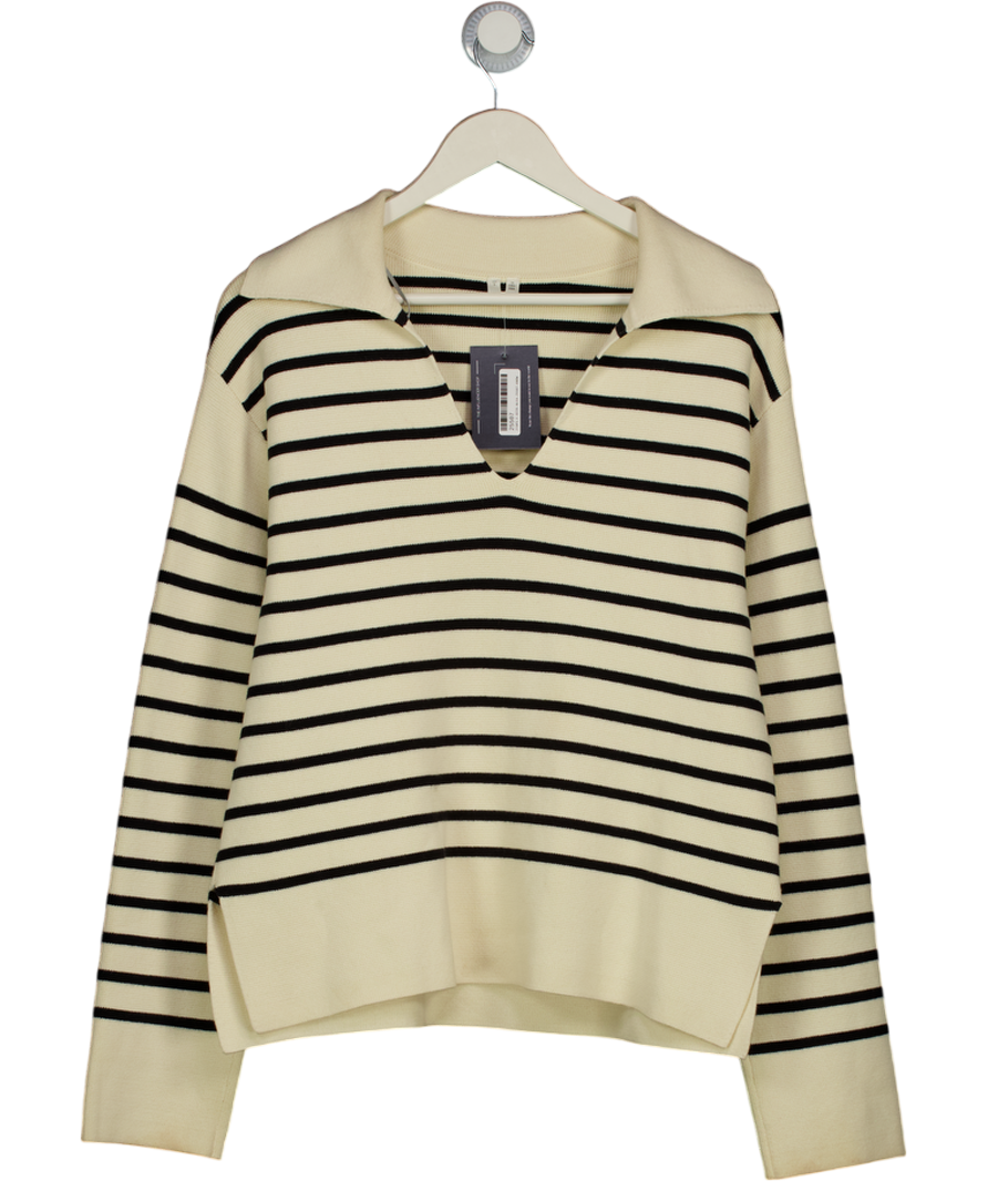 ARKET Cream / Black Striped Cotton Collared Jumper UK S