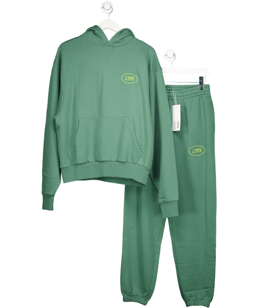 7 Days Active 2 - piece Green 100% Organic Cotton Oversized Hoodie And Jogger Set UK XS - Reliked
