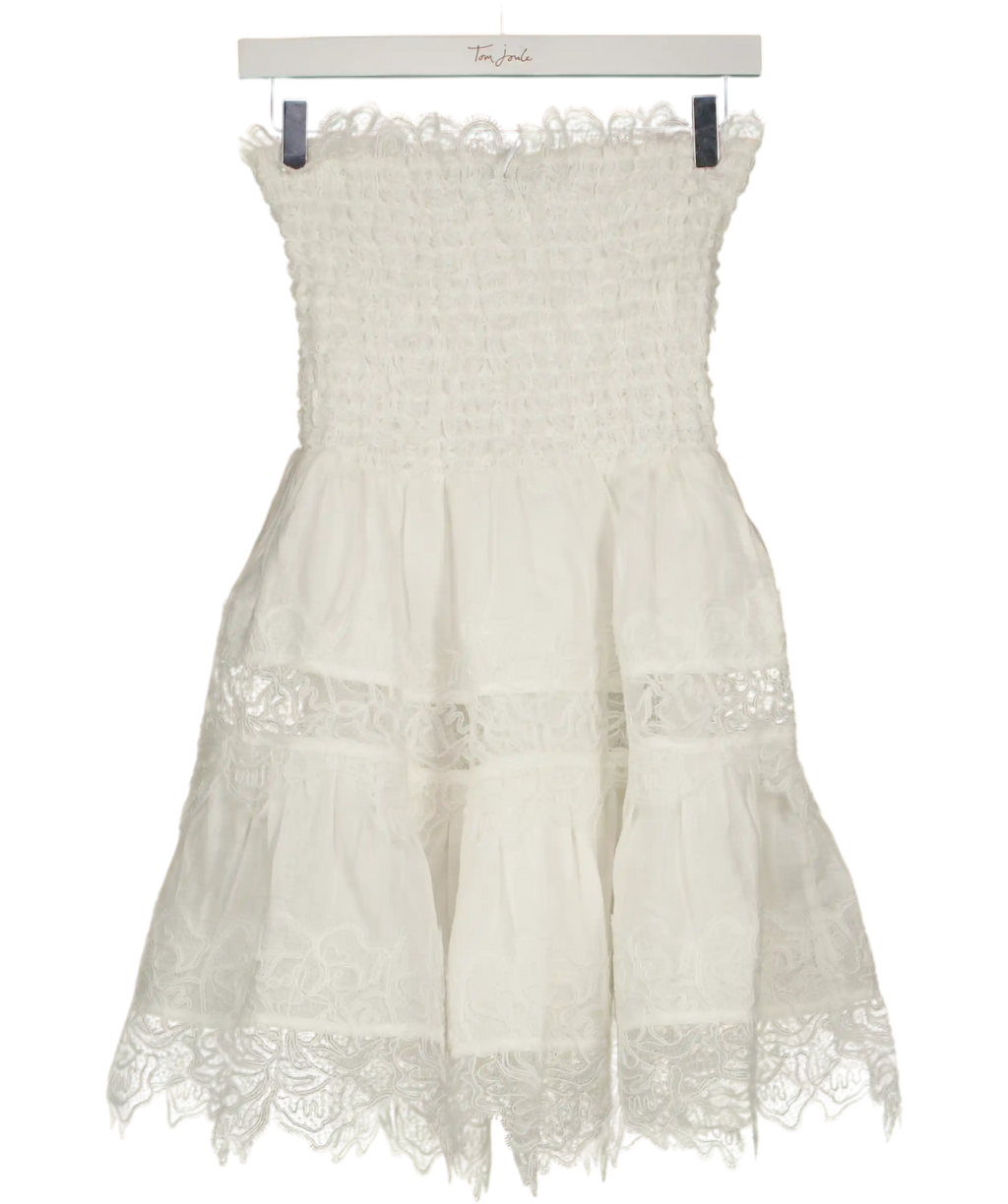 WAIMARI White Linen Brisa Lace Trim Mini Dress UK XS