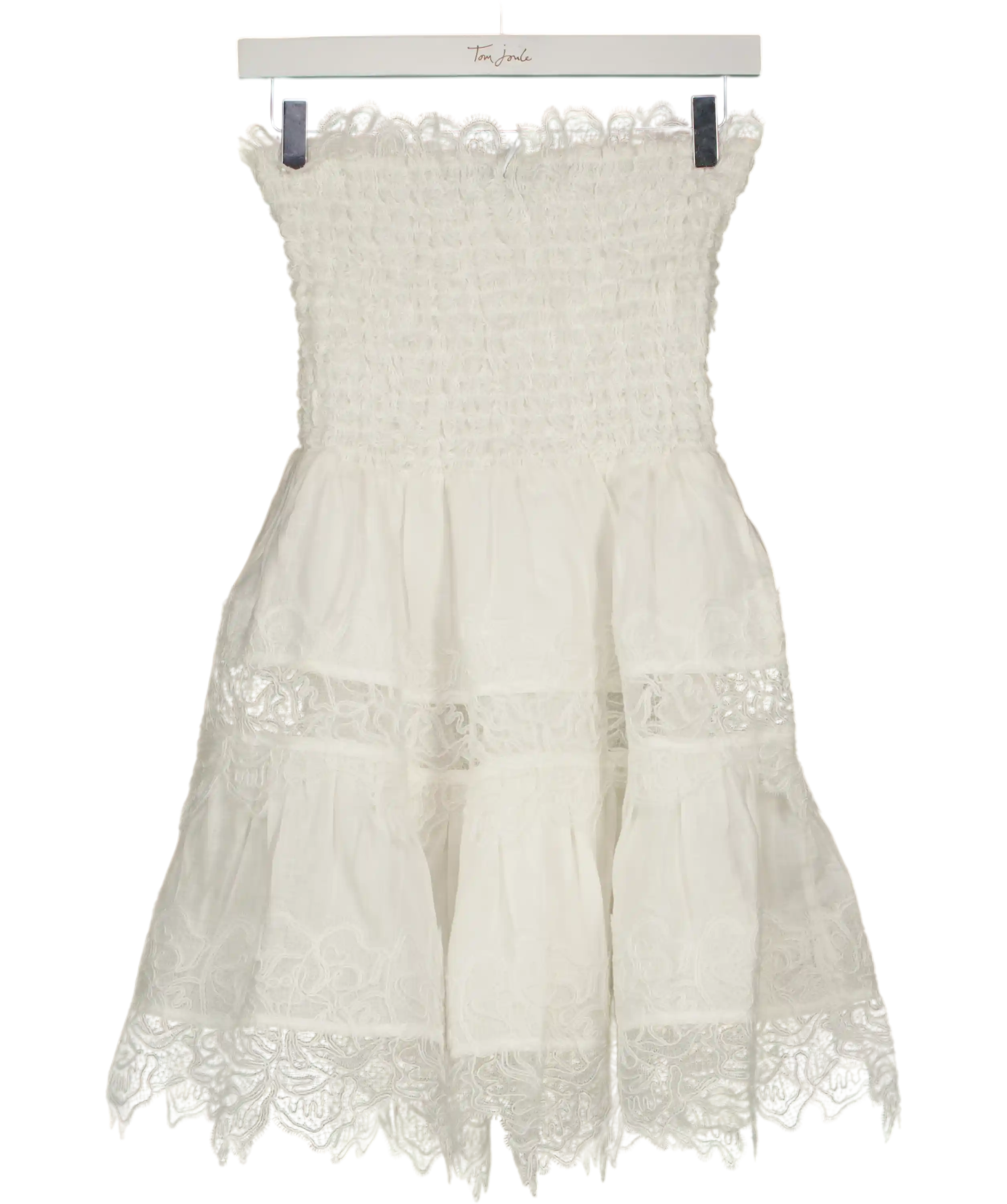 WAIMARI White Linen Brisa Lace Trim Mini Dress UK XS