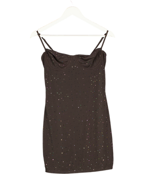 White Fox Brown Want To Party Embellished Mini Dress Chocolate UK M