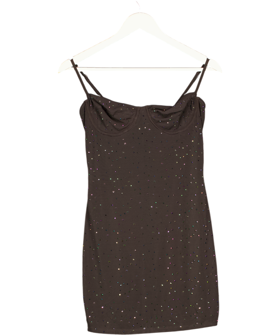 White Fox Brown Want To Party Embellished Mini Dress Chocolate UK M