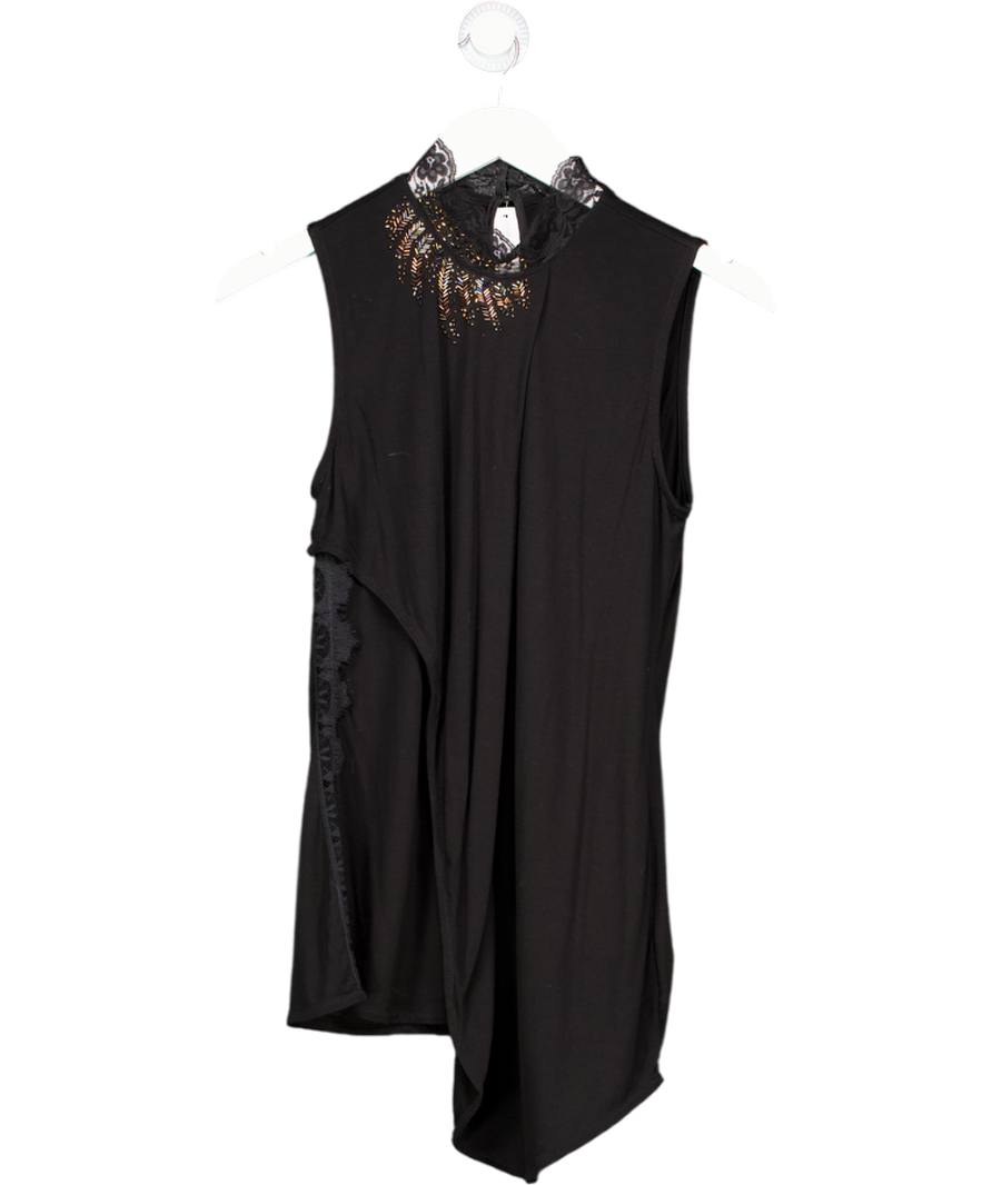Karen Millen Black Sleveless Top With Lace And Beading Details UK S/M