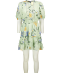 OASIS Sage Green Floral Frill Hem Mini Dress UK 14 PETITE