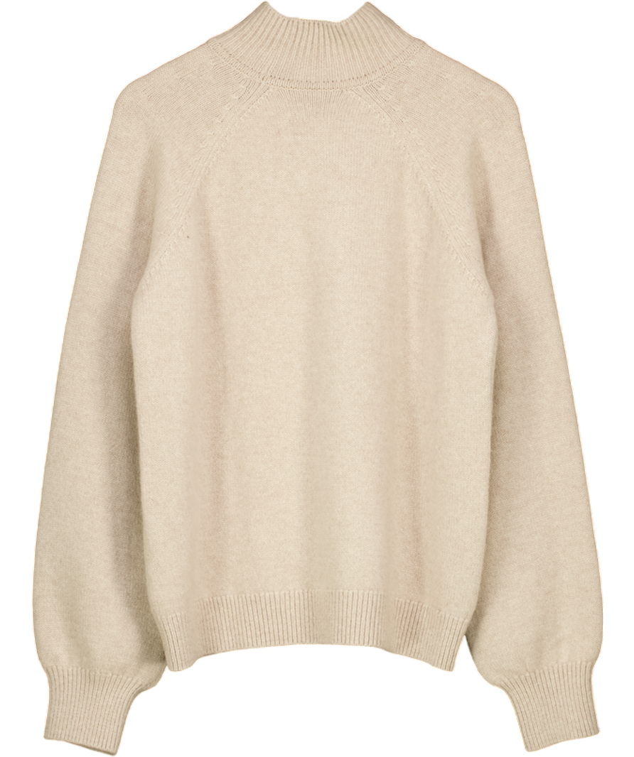 EMELLO Beige Luxury Merino / Cashmere Blend Turtleneck Jumper UK 10
