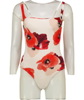EVARAE Cream Poppy Print Swimsuit UK M