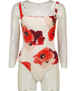 EVARAE Cream Poppy Print Swimsuit UK M