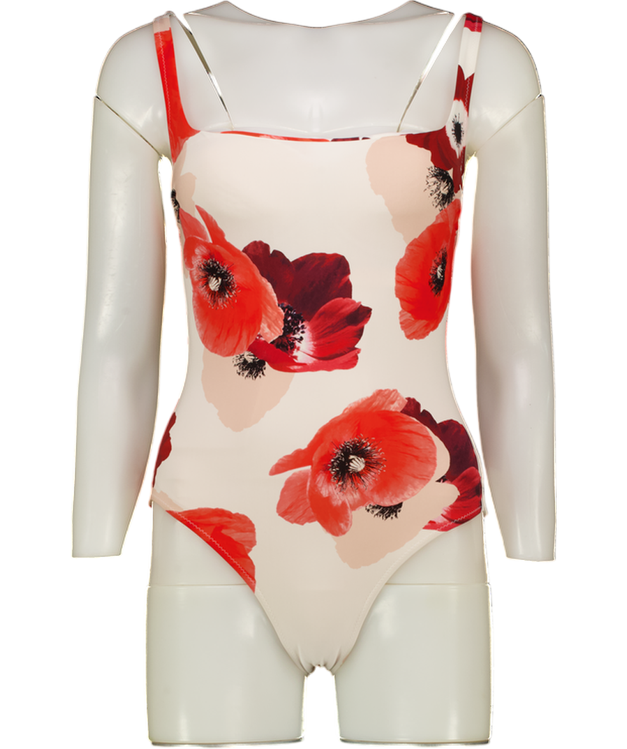 EVARAE Cream Poppy Print Swimsuit UK M