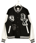 Aelfric Eden Black Embroidered Vegan Leather Sleeve Varsity Jacket UK L