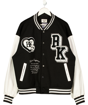Aelfric Eden Black Embroidered Vegan Leather Sleeve Varsity Jacket UK L