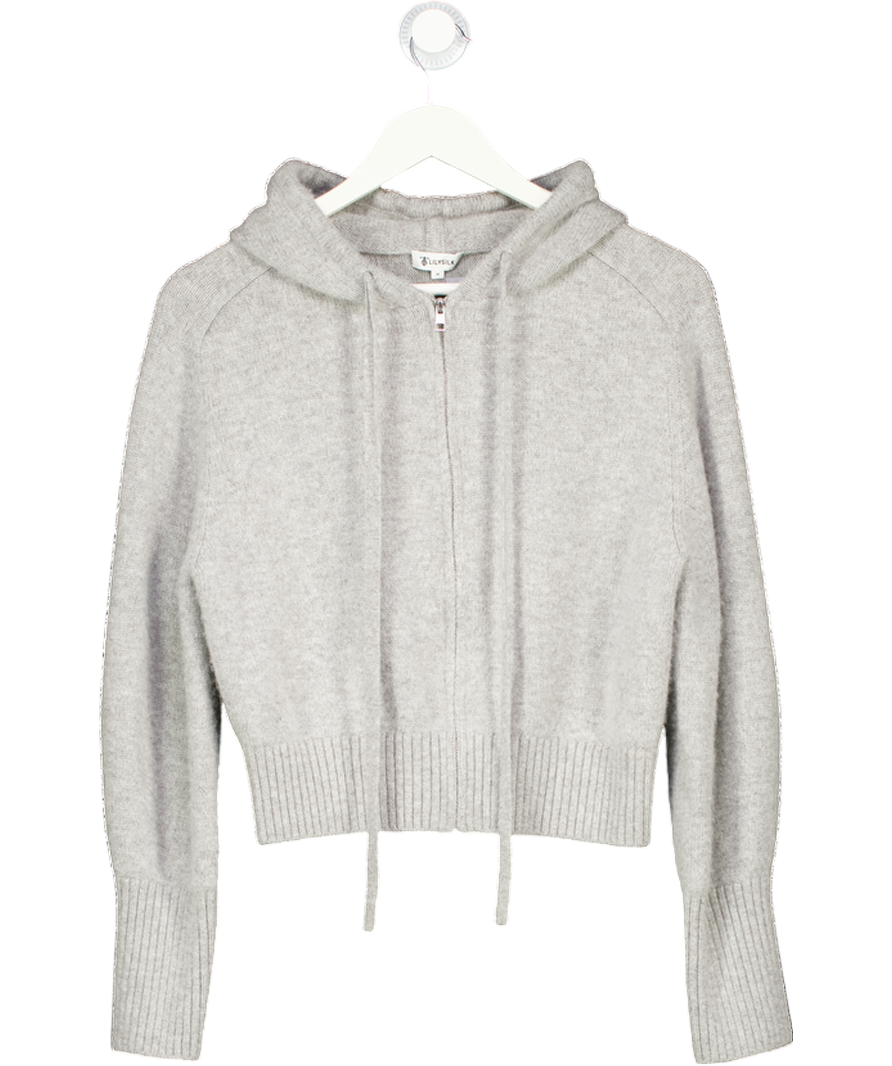 LILYSILK Grey Cropped Wool-cashmere Blend Zip Hoodie UK M