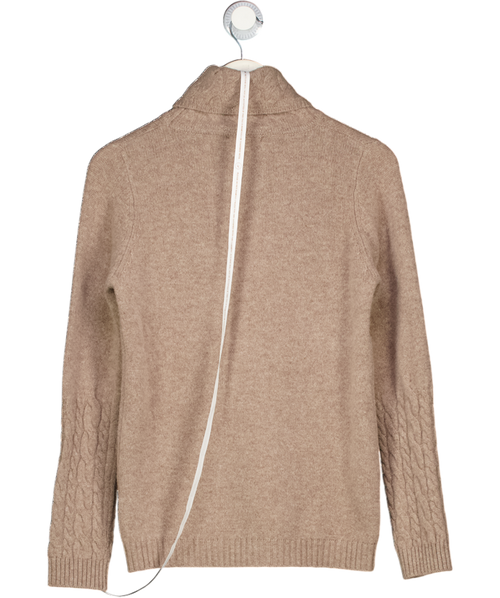 AAVELLE Beige 100% Superfine Merino Wool Roll Neck Jumper UK S