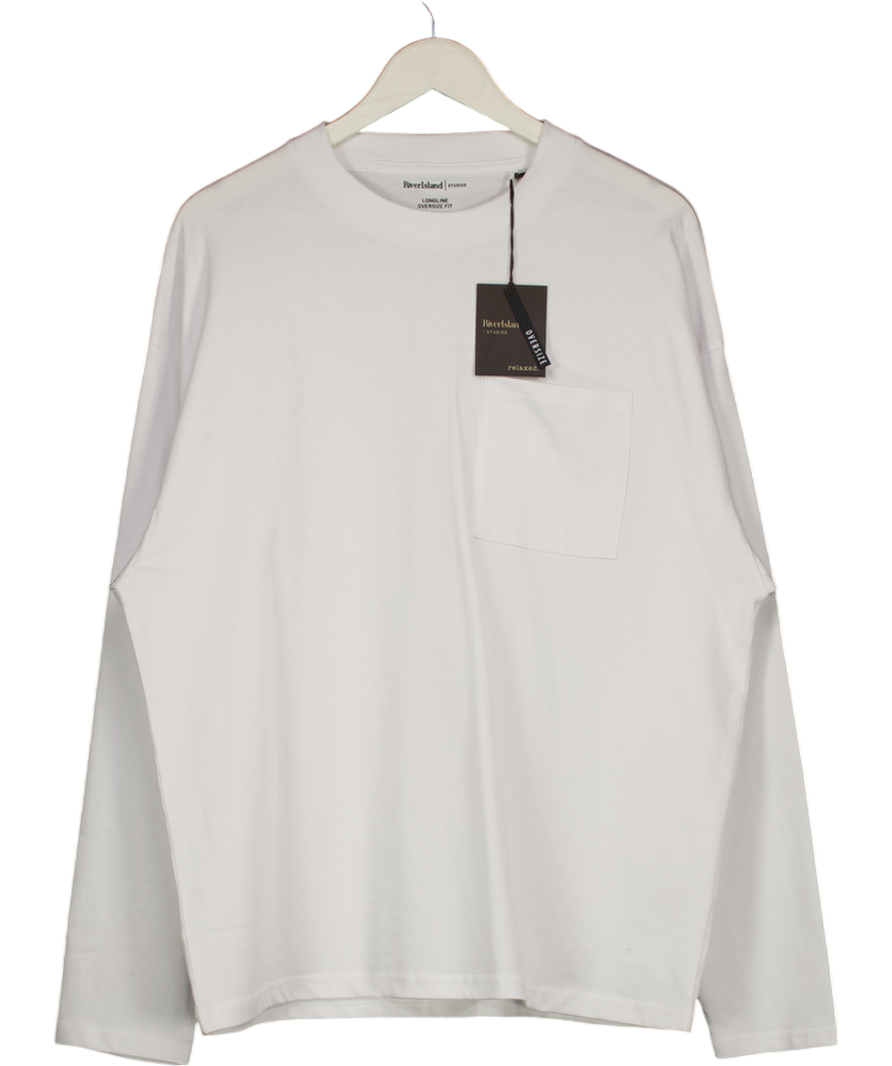 River Island White Long Sleeve Oversize Fit Top UK M