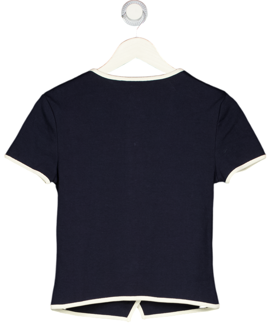 MANGO Navy Blue Buttoned Cotton T-shirt UK XS