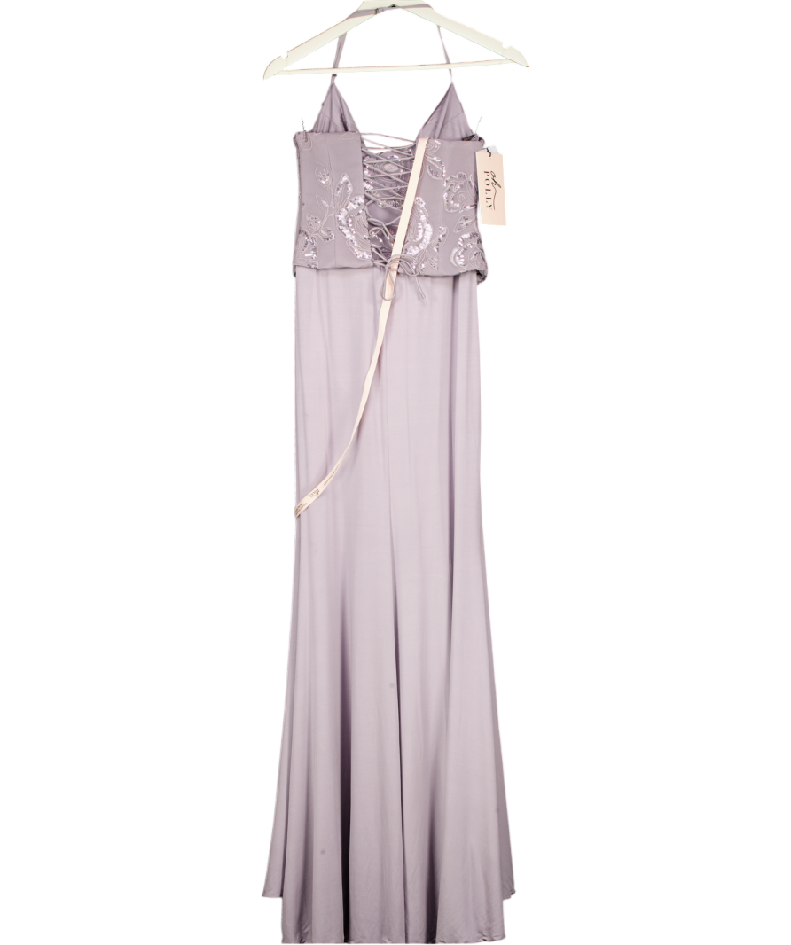 OH POLLY Miravie Embellished Cowl-neck Ruffled Gown Dress In Dusty Purple UK 8