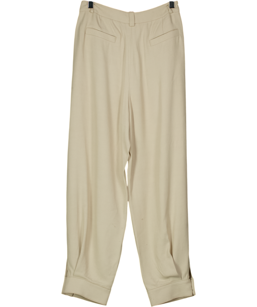 Massimo Dutti Cream Cuffed Pleated Trousers UK 8