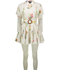 CHIC LE FRIQUE White Floral Belted Linen Mini Dress UK XS