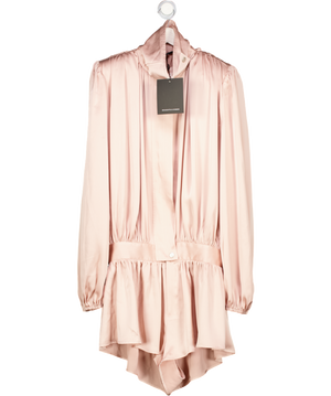 NOUGHTS & KISSES Telia Blush Pink Satin Funnel Neck Playsuit UK S