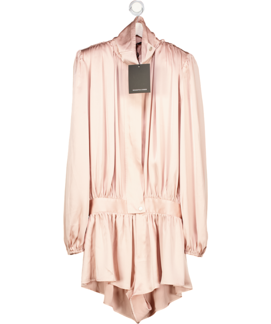 NOUGHTS & KISSES Telia Blush Pink Satin Funnel Neck Playsuit UK S