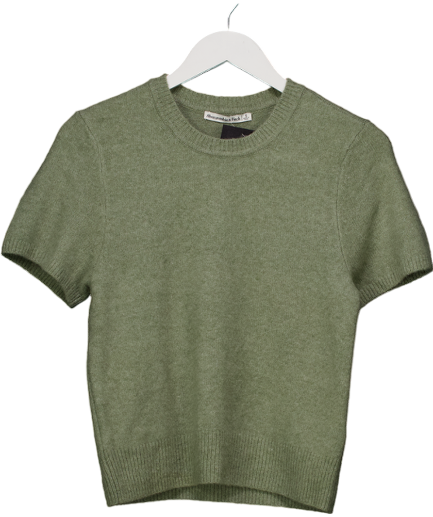 Abercrombie & Fitch Green Supersoft Wool Blen Short Sleeve Knit Top UK S