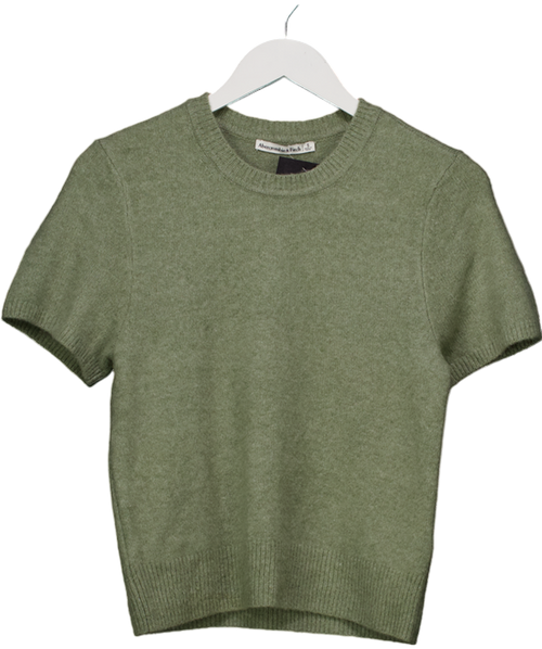 Abercrombie & Fitch Green Supersoft Wool Blen Short Sleeve Knit Top UK S