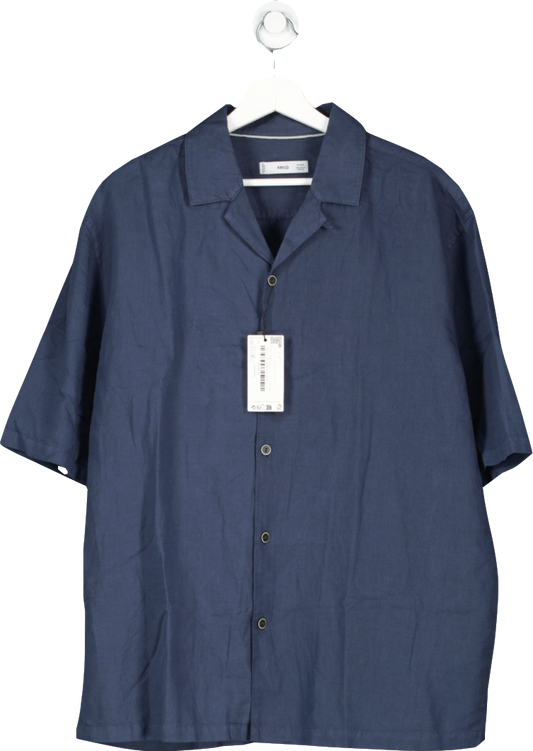 MANGO Blue Cotton Linen Blend Bowling Collar Shirt BNWT UK XL
