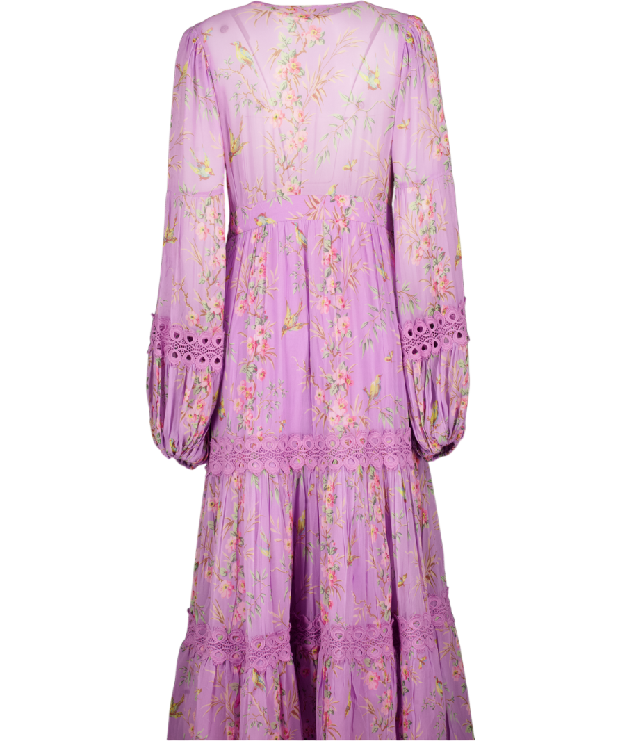 ByTIMO Lilac Purple Floral-print Tiered Georgette Maxi Dress UK L