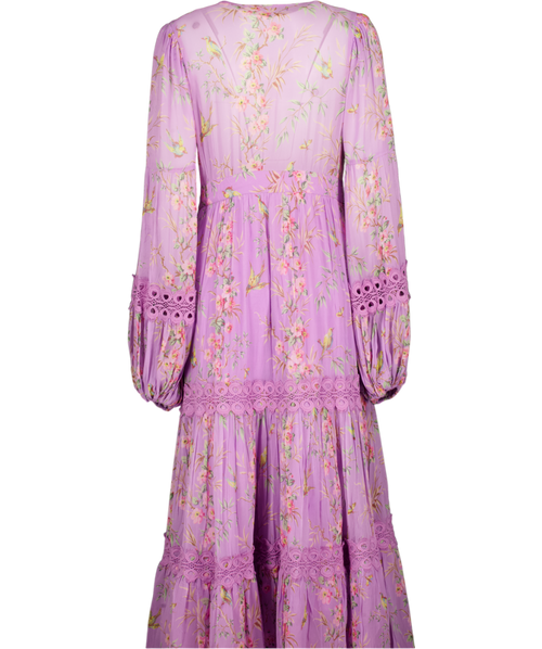 ByTIMO Lilac Purple Floral-print Tiered Georgette Maxi Dress UK L