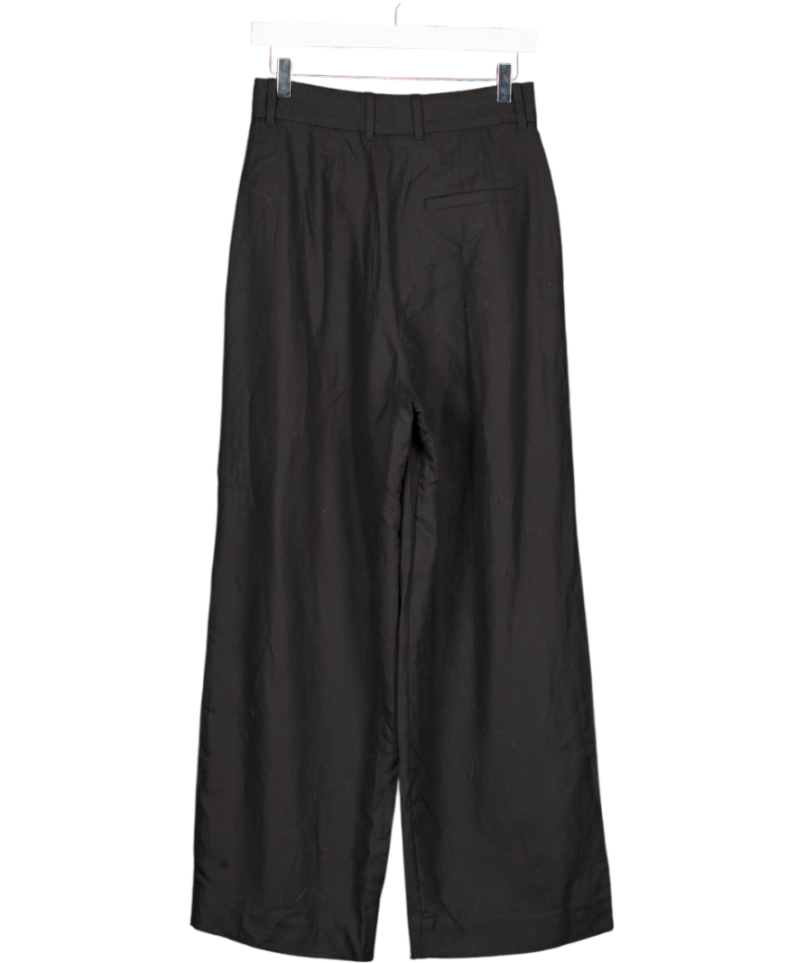 COS Black Relaxed Linen-blend Wide-leg Trousers UK 6