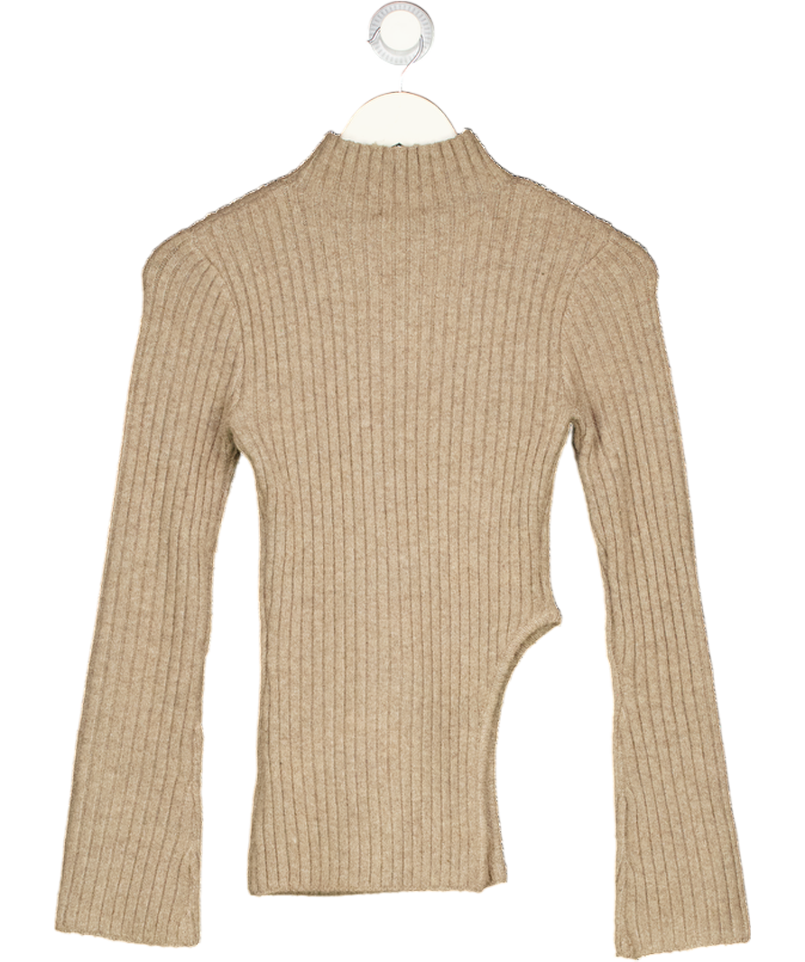 PRETTY LAVISH Brown Ribbed Knit High Neck Jumper UK XS