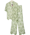RIVER ISLAND 2-piece Green / Cream Green Del Maar Lace Shirt &  Trousers Set UK M