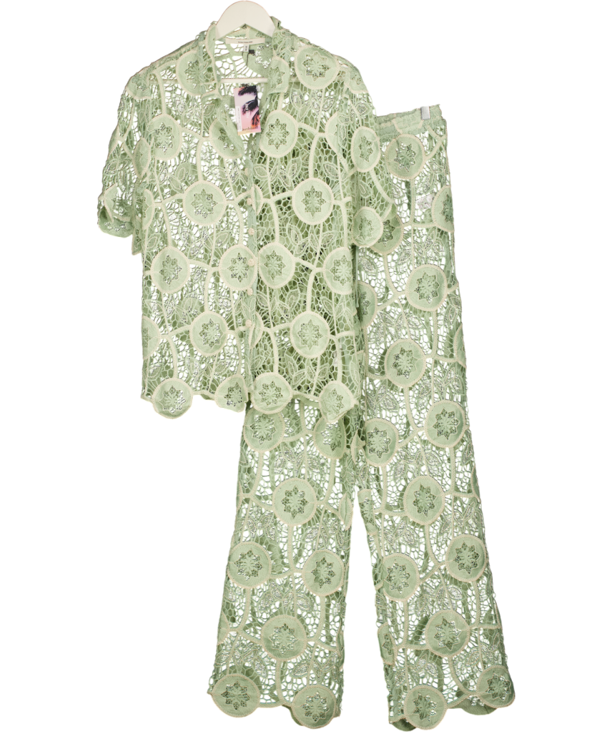 RIVER ISLAND 2-piece Green / Cream Green Del Maar Lace Shirt &  Trousers Set UK M