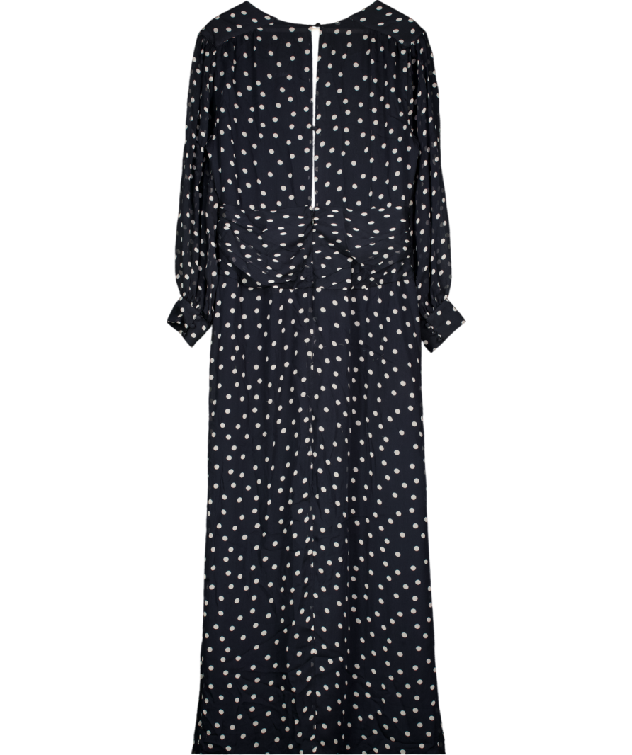 RIXO Meera Chiffon Bohemia Spot Deep Navy Blue Maxi Dress UK 16