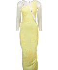 Wanderdoll Yellow Flossie Knitted Maxi Dress With Beaded Floral Detail UK XS