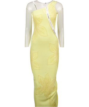 Wanderdoll Yellow Flossie Knitted Maxi Dress With Beaded Floral Detail UK XS