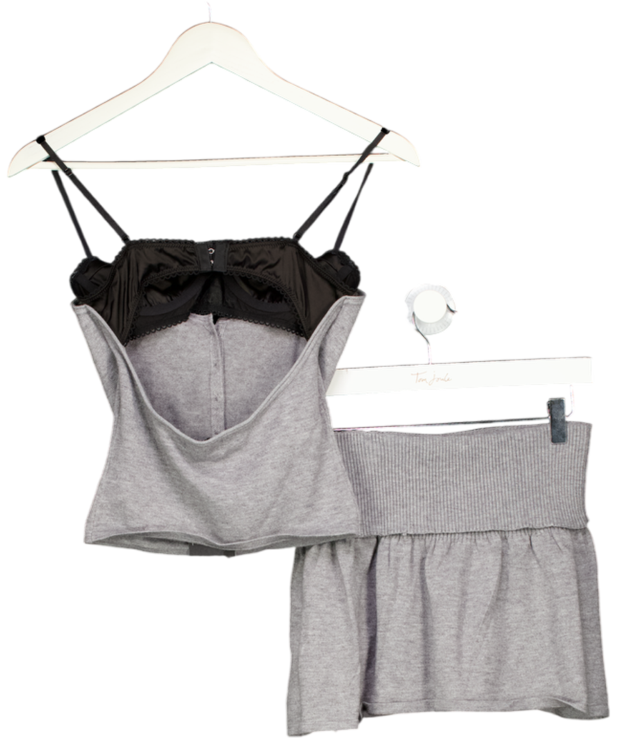 TIGER MIST 2-piece Grey Knitted Top And Skirt Set With Lace Trim UK XS