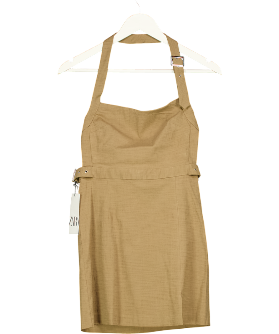 ZARA Brown Buckle Detail Backless Mini Dress UK S
