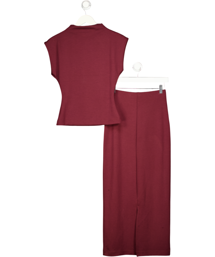 RIVER ISLAND 2-piece Burgundy Red Jersey High Neck Top And Maxi Skirt Set UK XS