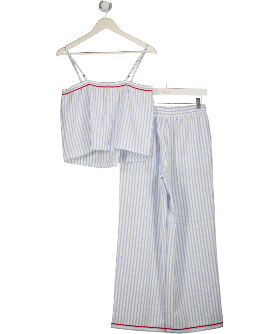 THREADBARE Petite Stripe A-line Cami Seersucker Pyjama Set In Blue UK 8